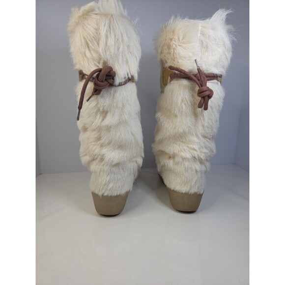 Tecnica Goat Fur Cream Mid Calf SnowBoots Leather Detail Embroidered Moose Sz 37 - Picture 5 of 9